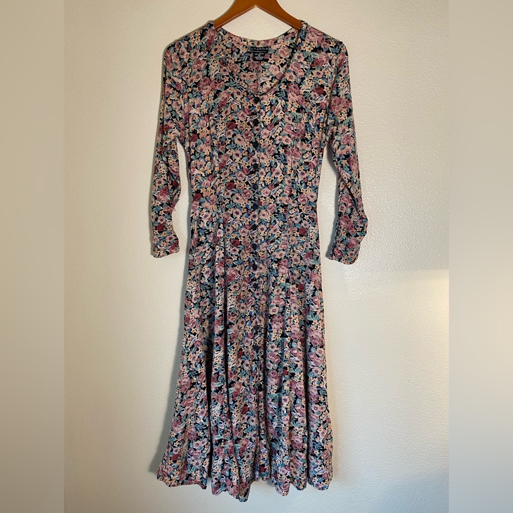 Vintage Starina Midi Floral Dress, Small, 90s Grunge
